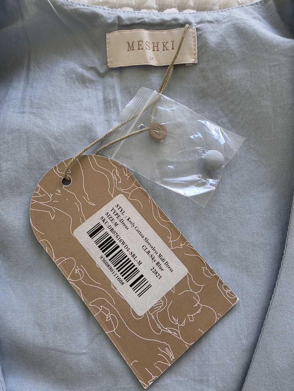 MESHKI Keely Cotton Sleeveless Midi Dress | Sky Blue | Size Medium | NWT - Picture 8 of 15